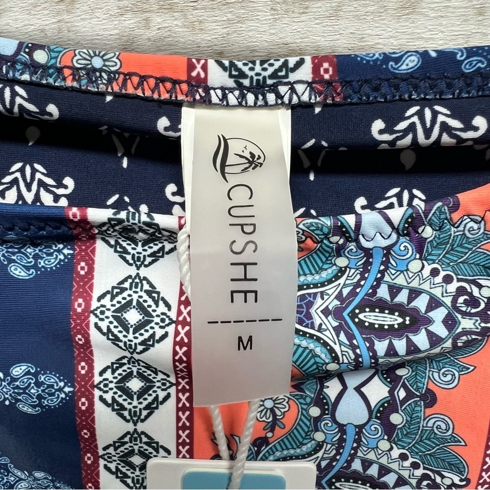 Cupshe Bikini‎ Set Womens Medium Blue Red Cross Front Top High Waist Bottom New - Picture 10 of 14